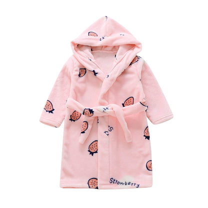 Chamarras de invierno para niños y niñas con estampado de fresa, franela de baño
