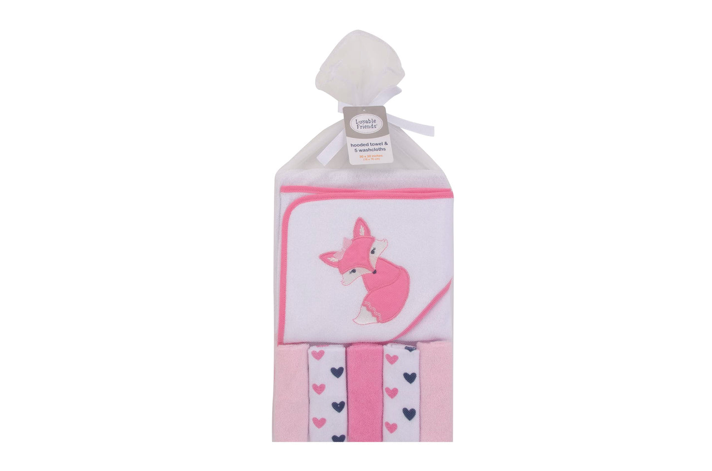 Luvable Friends Unisex Baby Hooded Towel with Five Washcloths, Cotton,Polyester,Ikat Elephant, One Size