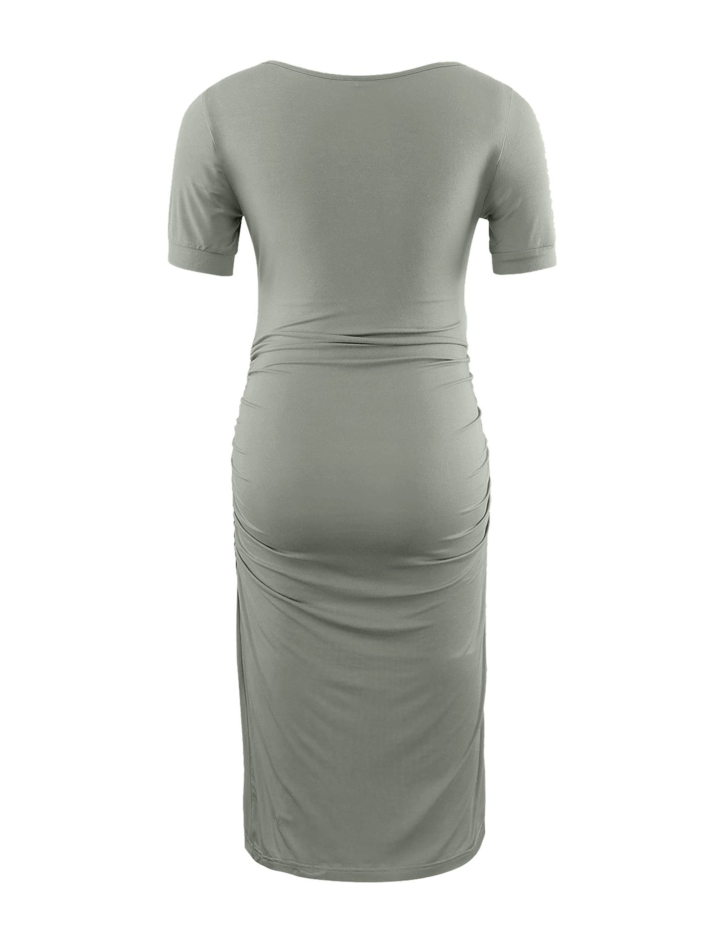 Peauty Everyday Essentials Maternity Bodycon Dress Side Ruch & Short Sleeve Dress for Baby Shower Daily (S-2XL)