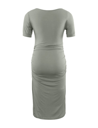 Peauty Everyday Essentials Maternity Bodycon Dress Side Ruch & Short Sleeve Dress for Baby Shower Daily (S-2XL)