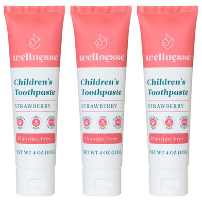 Wellnesse Kids Hydroxyapatite Toothpaste with Xylitol - Fluoride Free Toddler & Children's Natural Toothpaste, Freshens Breath, Sensory-Friendly Oral Care, Vegan, Strawberry Flavor, 4 oz (Pack of 1)