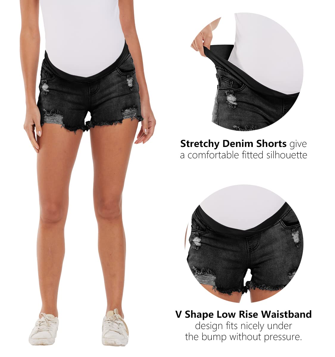 Foucome Women's Maternity Ripped Jean Shorts Summer Distressed Denim Shorts