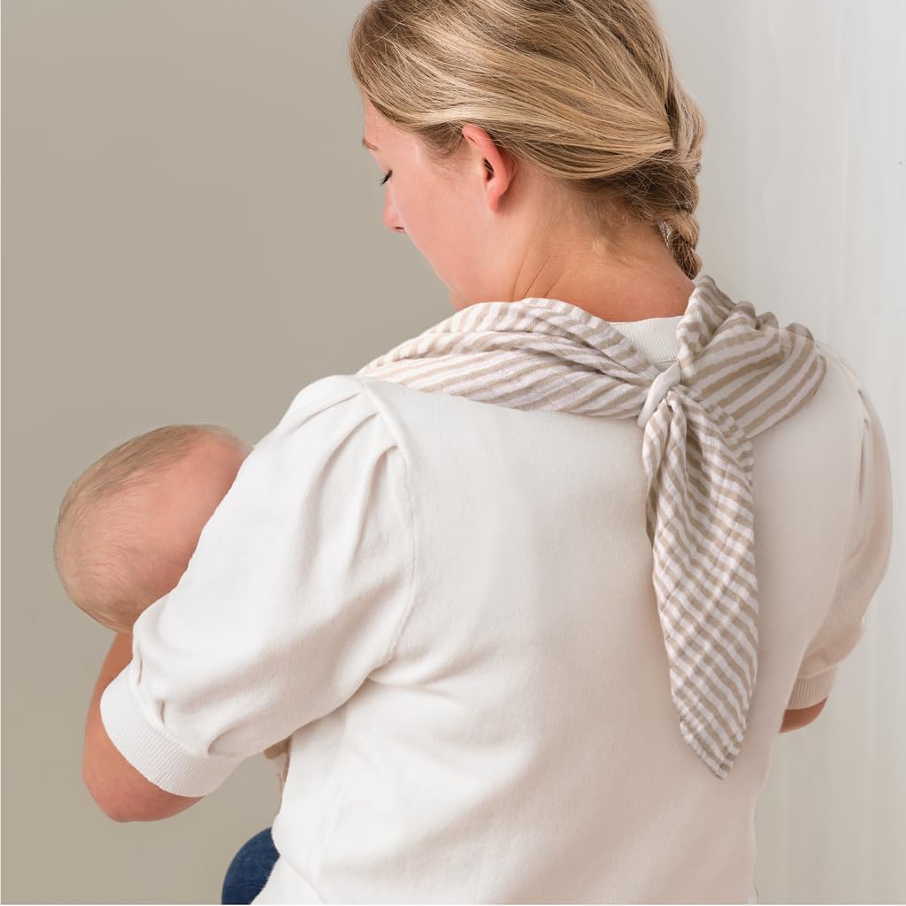 Itzy Ritzy Breastfeeding Boss Multi-Use Cover – A Nursing Cover, Swaddle, Car Seat Cover, Tummy Time Mat & Burp Cloth All in One – Made of Soft Muslin Fabric & Measures 47” x 47” (Taupe Stripe)