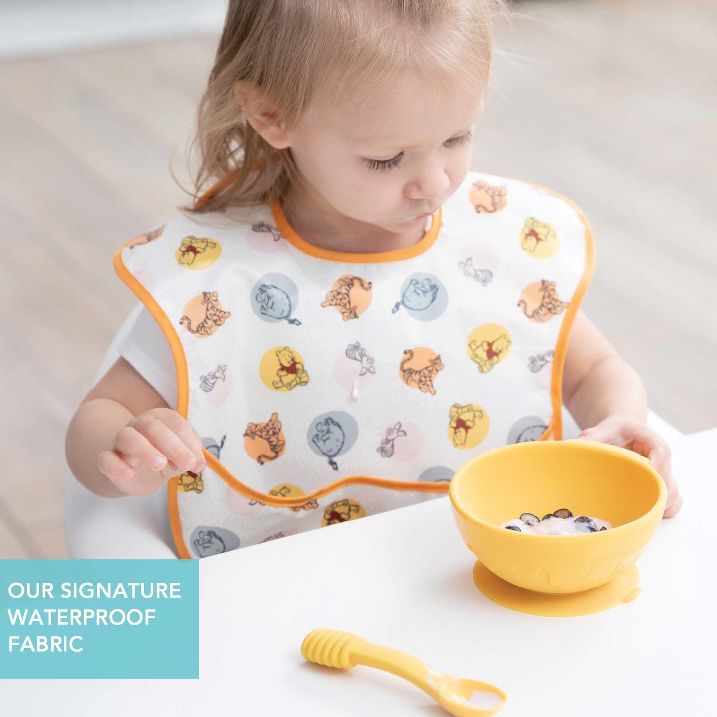 Bumkins Disney Bibs for Girl or Boy, SuperBib Baby and Toddler 6-24 Months, Essential Must Have for Eating, Feeding, Baby Led Weaning, Mess Saving Waterproof Soft Fabric, 3-pk Pooh Bear and Friends