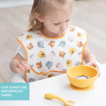 Bumkins Disney Bibs for Girl or Boy, SuperBib Baby and Toddler 6-24 Months, Essential Must Have for Eating, Feeding, Baby Led Weaning, Mess Saving Waterproof Soft Fabric, 3-pk Pooh Bear and Friends