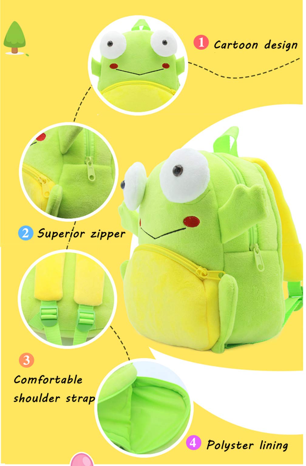Ladyzone Toddler Backpack Zoo Animals Backpacks Cute Plush Bag Cartoon 10" Preschool Book Bag For 2+ Years Girls Boys