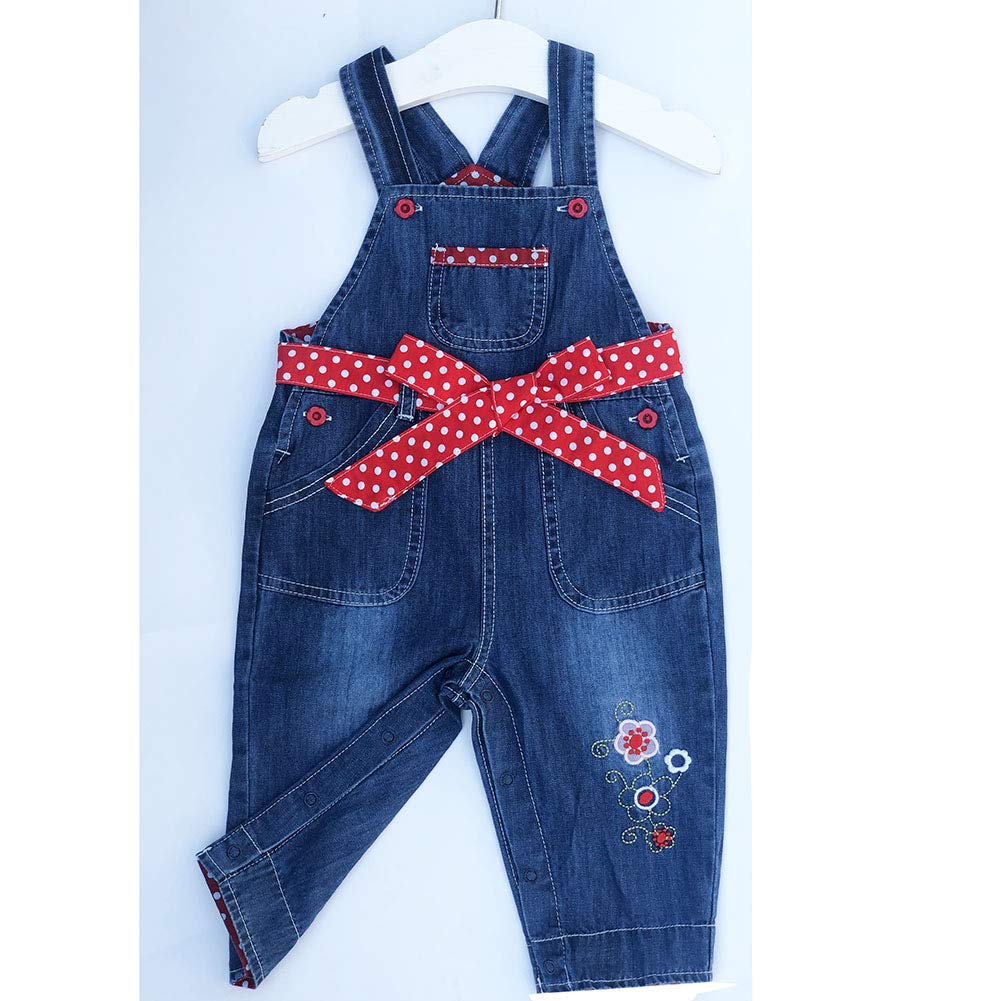 Peacolate 3months-3Years Baby Girls Denim Overalls Embroidery Bib Pants Jeans Jumpsuit