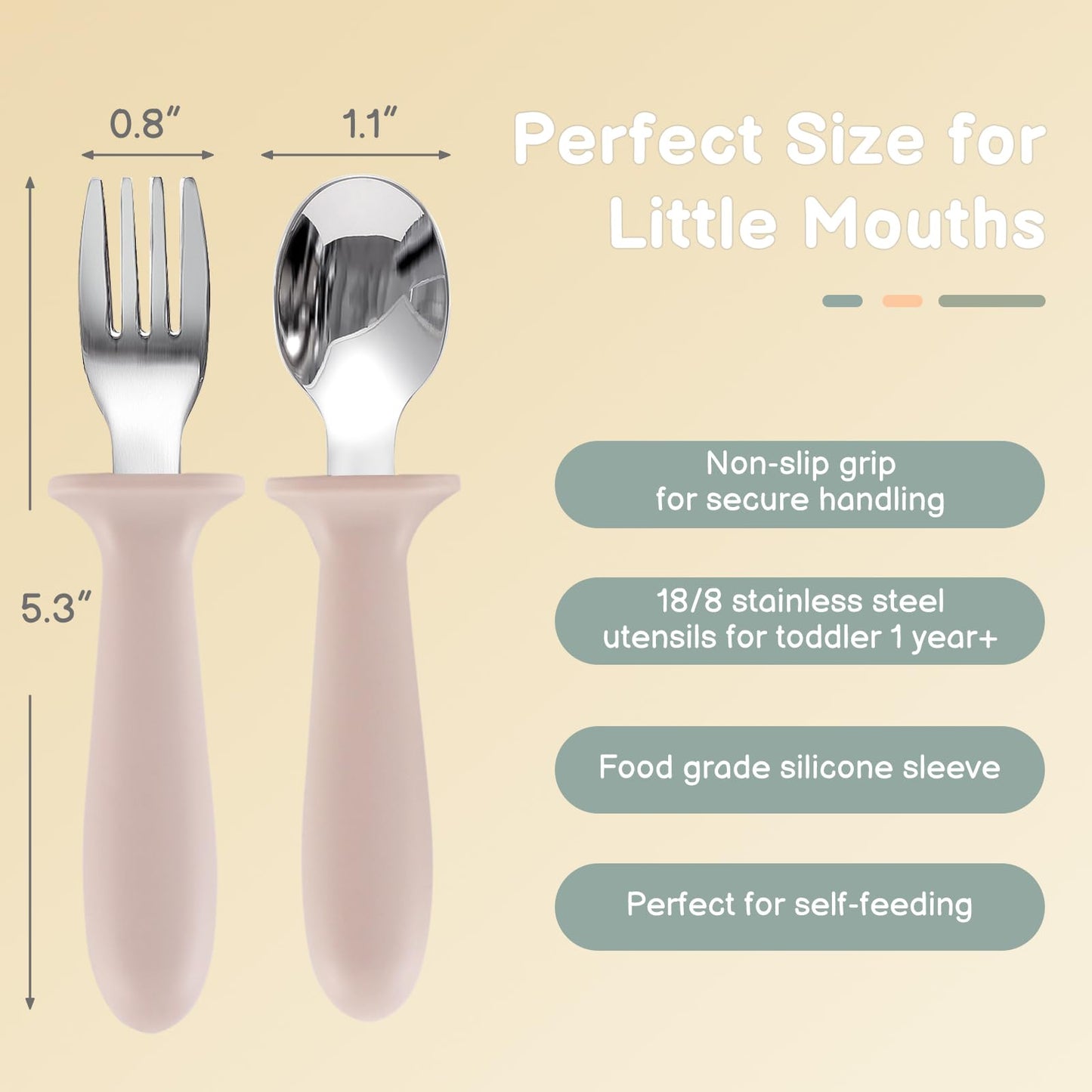 Toddler Utensils, 6 Pack kids Silverware Set with Silicone Handle, 18/8 Stainless Steel Children Safe Forks and Spoons, Dishwasher Safe