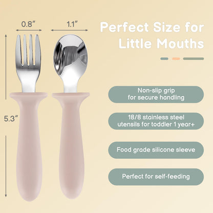 Toddler Utensils, 6 Pack kids Silverware Set with Silicone Handle, 18/8 Stainless Steel Children Safe Forks and Spoons, Dishwasher Safe