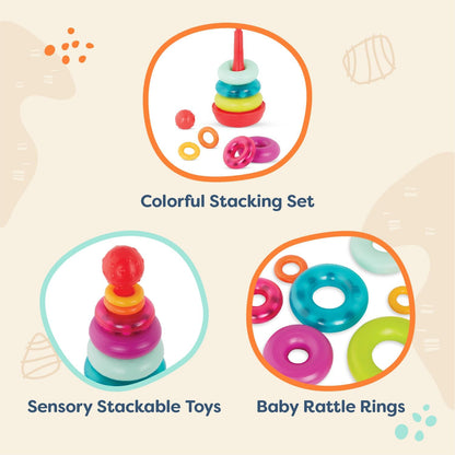B. toys – Sensory Baby Toys – Soft Baby Blocks – Stacking Drip Cups – Numbers, Shapes & Animals – 6 Months + – Stackin' Squishies