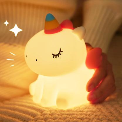 Night Light,LED Silicone Material, 3 Levels of Warm Light, Cute Animal Night Lamp for Kid's Room Decor and Breastfeeding Nursery, Squishy Novelty Bedside Lamp for Boys Girls Baby Children