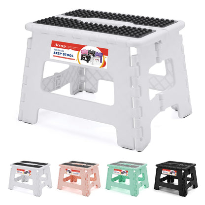 ACSTEP Folding Step Stool 9'' Tall Kids Step Stool Holds Up to 300 lb Plastic Foldable Step Stools for Kids Non-Slip Surface with Carry Handle Collapsible Stool for Home, Outdoor and Indoor(Black)
