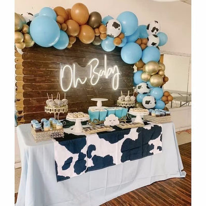 BALONAR 135Pcs Cow Boy Blue Balloons Arch Garland Kit with 18/10/5inch Sand White Coffee Cow Print Farm Animal Gold Balloons for Boy Birthday Party Baby Shower Birthday Supplies (Blue)