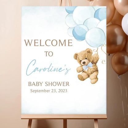 Personalized We Can Bearly Wait Baby Shower Welcome Sign, Welcome to Baby Shower Sign - Teddy Bear & Balloon Theme Décor #5