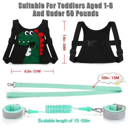Toddler Leash-Baby Walking Safty Harness and Child Anti Lost Wrist Link for Girls/Boys Travel (Green)