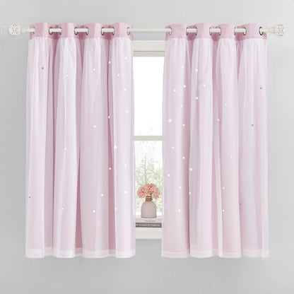 NICETOWN Nursery Curtains for Kids, Farmhouse Blackout Curtain Panels for Bedroom, Double Layer Star Hollow-Out Grommet Aesthetic Living Room Toddler Window Curtains, 2 Pcs, W52 x L84, Biscotti Beige