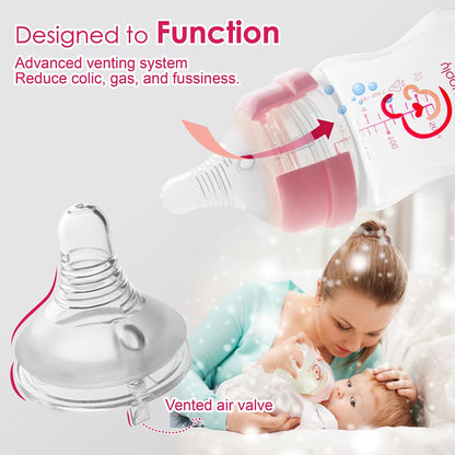 Nenesupply Natural Baby Bottles Newborn Feeding Bottles Slow Flow Breastfeeding Bottle for Breastfed Babies Wide Neck 9oz Anti Colic Level 2 Nipple for 1+ Month Infant Replace Spectra Bottle Pumping