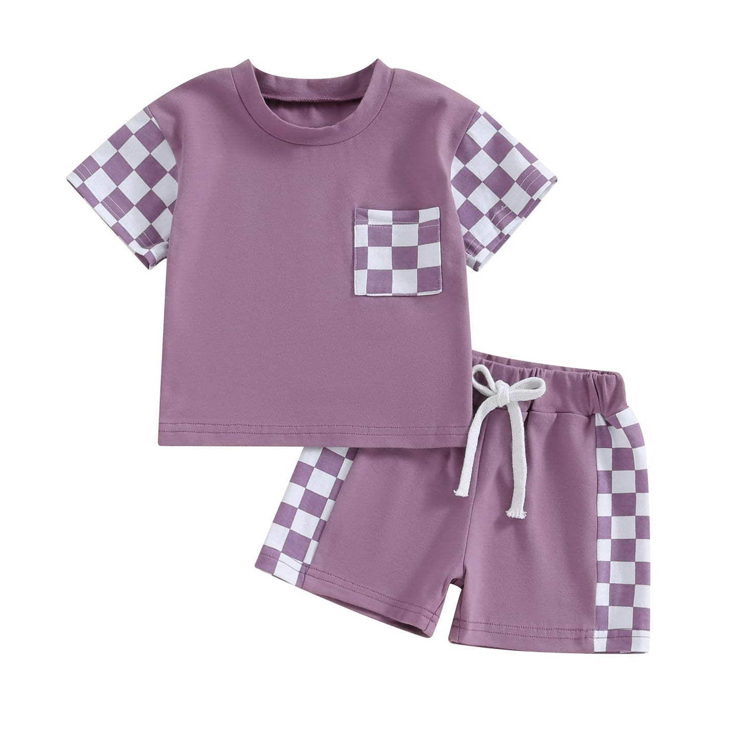Infant Baby Boy Summer Clothes Outfit Color Block T-shirt Shorts Set Toddler Checkerboard Clothes 6 12 18 24 Months