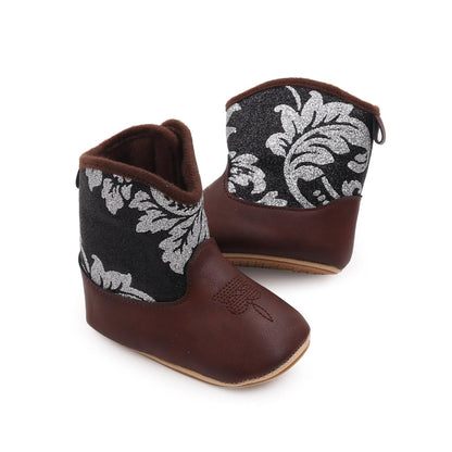Kuner Baby Cowboy Boots Western Boots Toddler Cowboy Bootie Soft Sole Non-Slip Crib Shoes for Infant Boys Girls0-18 Months