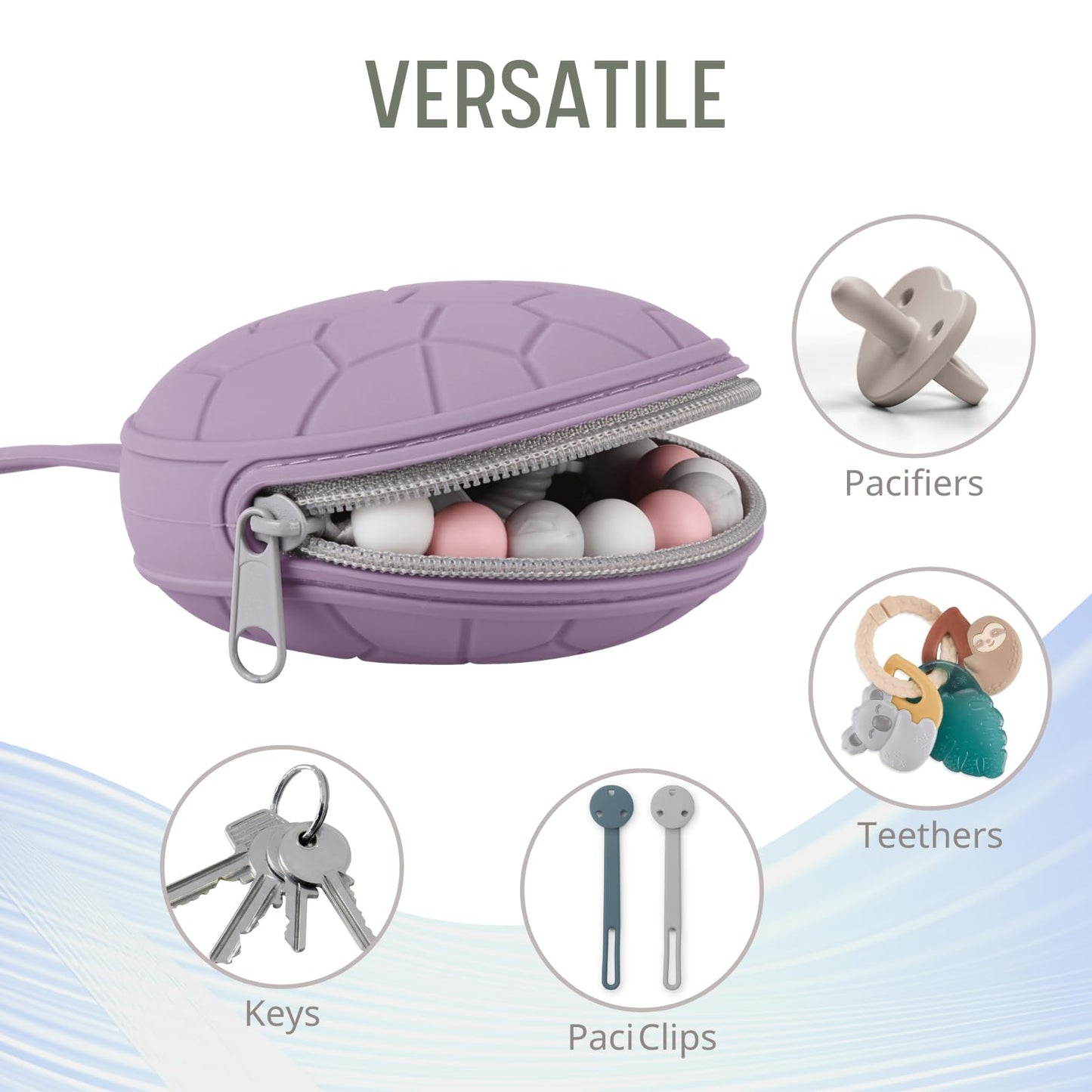 Silicone Pacifier Holder Case, BPA-Free Newborn Baby Silicone Pacifier Holder for Boys & Girls, Portable Silicone Pacifier Container Case (Soft Lilac/Blush)
