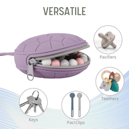 Silicone Pacifier Holder Case, BPA-Free Newborn Baby Silicone Pacifier Holder for Boys & Girls, Portable Silicone Pacifier Container Case (Soft Lilac/Blush)