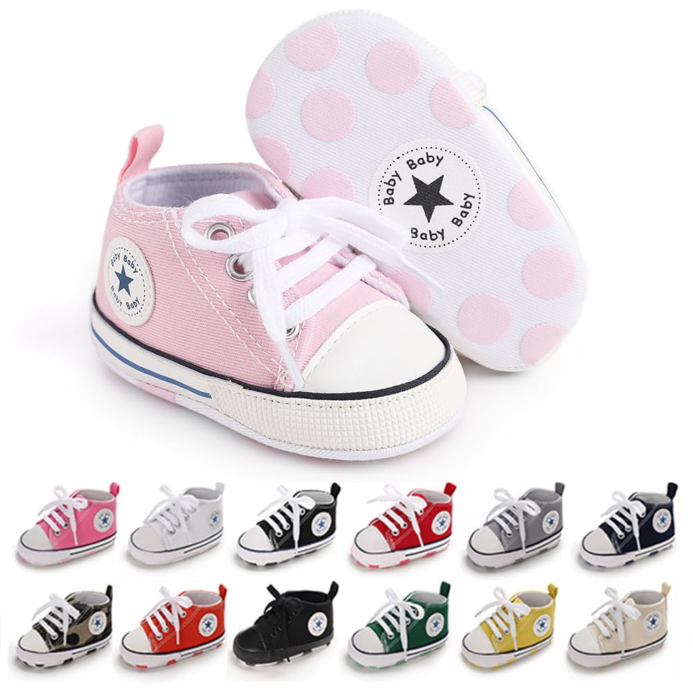 Unisex Baby Girls Boys Canvas High-top Shoes, Newborn Infant Anti-Slip Soft Sole Frist Walking Breathable Sneakers