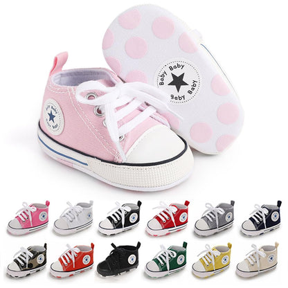 Unisex Baby Girls Boys Canvas High-top Shoes, Newborn Infant Anti-Slip Soft Sole Frist Walking Breathable Sneakers