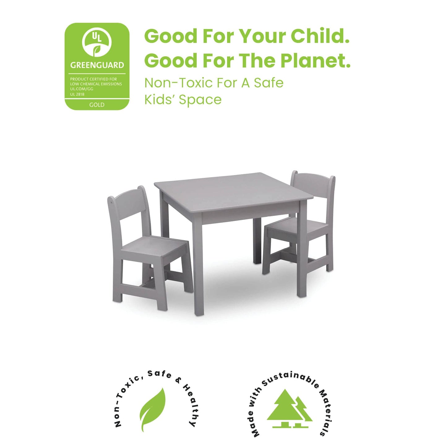 Delta Children MySize Kids Wood Table and Chair Set (2 Chairs Included) - Ideal for Arts & Crafts, Snack Time, & More - Greenguard Gold Certified, Bianca White, 3 Piece Set