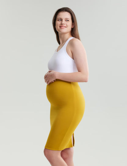 POSHDIVAH Women's Maternity Skirt Over The Belly Midi High Waisted Solid Stretchy Pregnancy Pencil Skirt
