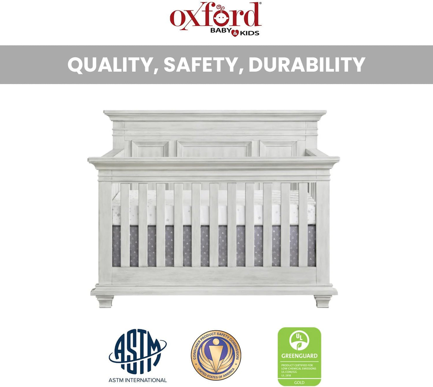 Oxford Baby Weston 4-in-1 Convertible Baby Crib, Dusk Gray, GreenGuard Gold Certified