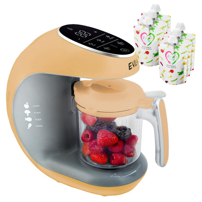 EVLA'S Baby Food Maker, Steamer, Blender, Baby Food Processor for Healthy Homemade Baby Food in Minutes, Touch Screen with 6 Reusable Food Pouches, Baby Registry Essential, White