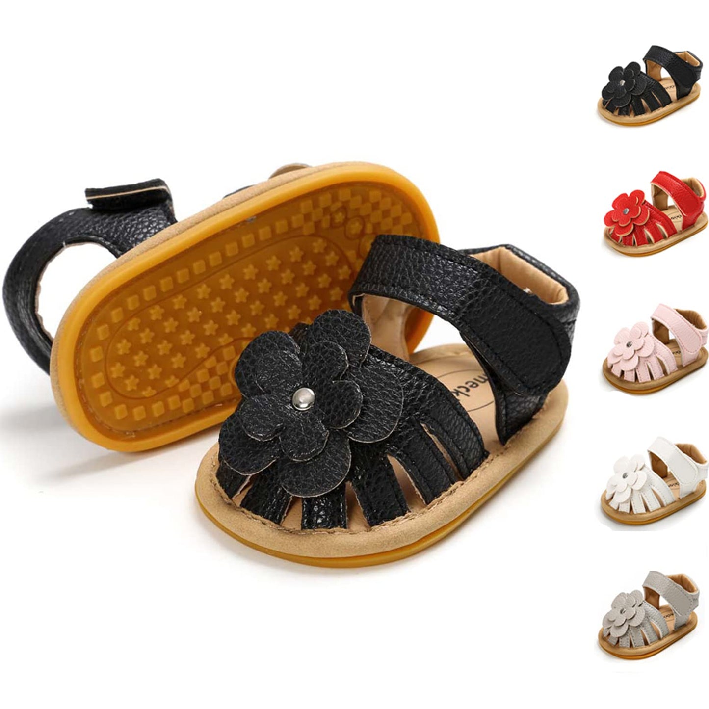 Sawimlgy Baby Girls Boys Sandals Summer Flowers Shoe Rubber Sole PU Leather Mesh Infant Toddler First Walkers Princess Dress Outdoor Shoes