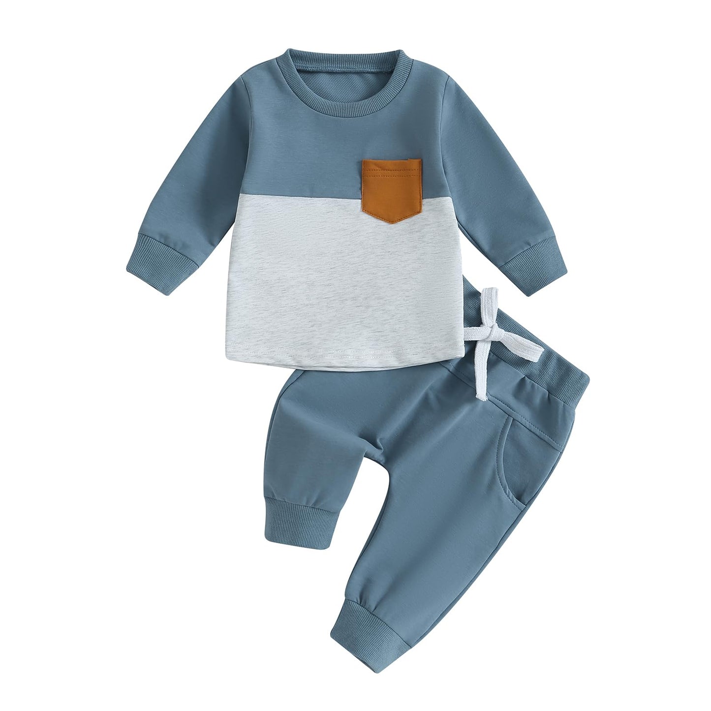 Toddler Baby Boy Fall Winter Outfit Contrast Color Long Sleeve Sweatshirts Stretch Jogger Pants Newborn Clothes Set