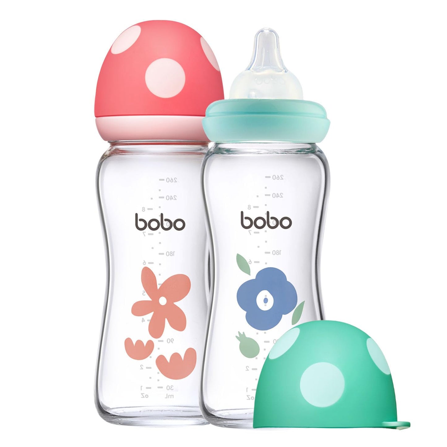YOHKOH Natural Glass Baby Bottle with Natural Response Nipple, Newborn Anti-Colic Baby Bottles, Wide Neck Mushroom Cap Baby Bottle, Clear (8.8ounce (Pack of 4), Multicolour1)