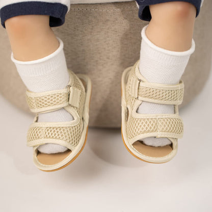 Sawimlgy Baby Girls Boys Sandals Summer Flowers Shoe Rubber Sole PU Leather Mesh Infant Toddler First Walkers Princess Dress Outdoor Shoes