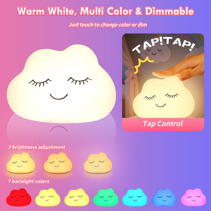 Night Light for Kids, 7 Colors Soft Silicone Kids Night Light with 3 Level Dimmable, Rechargeable Anti-glare Nursery Night Light with Warm White & Multicolor, Squishy Cute Lion Bedside Touch Lamp