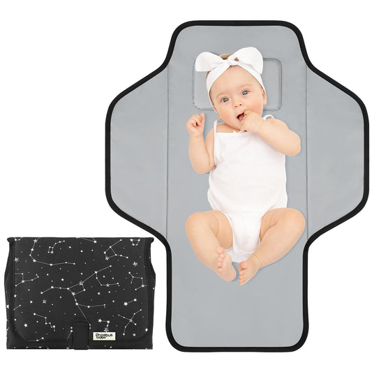 Baby Portable Changing Pad Travel - Waterproof Compact Diaper Changing Mat with Built-in Pillow - Lightweight & Foldable Changing Station, Newborn Shower Gifts