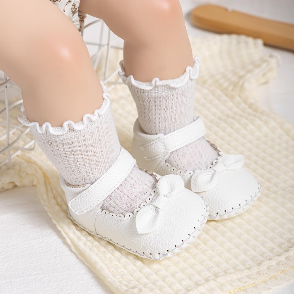 Meckior Infant Baby Girls Boys Handmade Princess Flats Toddler First Walkers Soft PU Leather Non-Slip Crib Wedding Dress Shoes