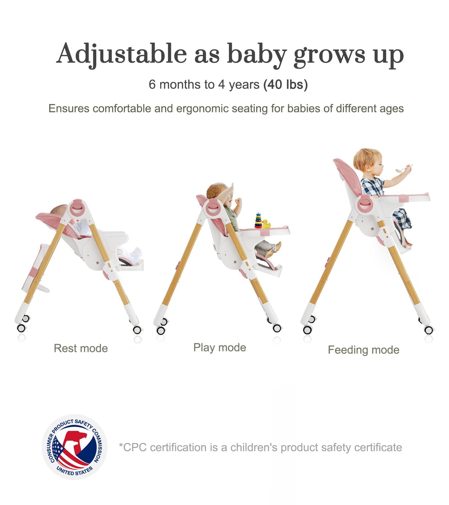 Convertible High Chairs for Babies and Toddlers, Height Adjustable Baby High Chair, High Chair with Removable Tray, Adjustable Backrest and Pedal, Portable Baby Dinning Chair with Lockable Wheels