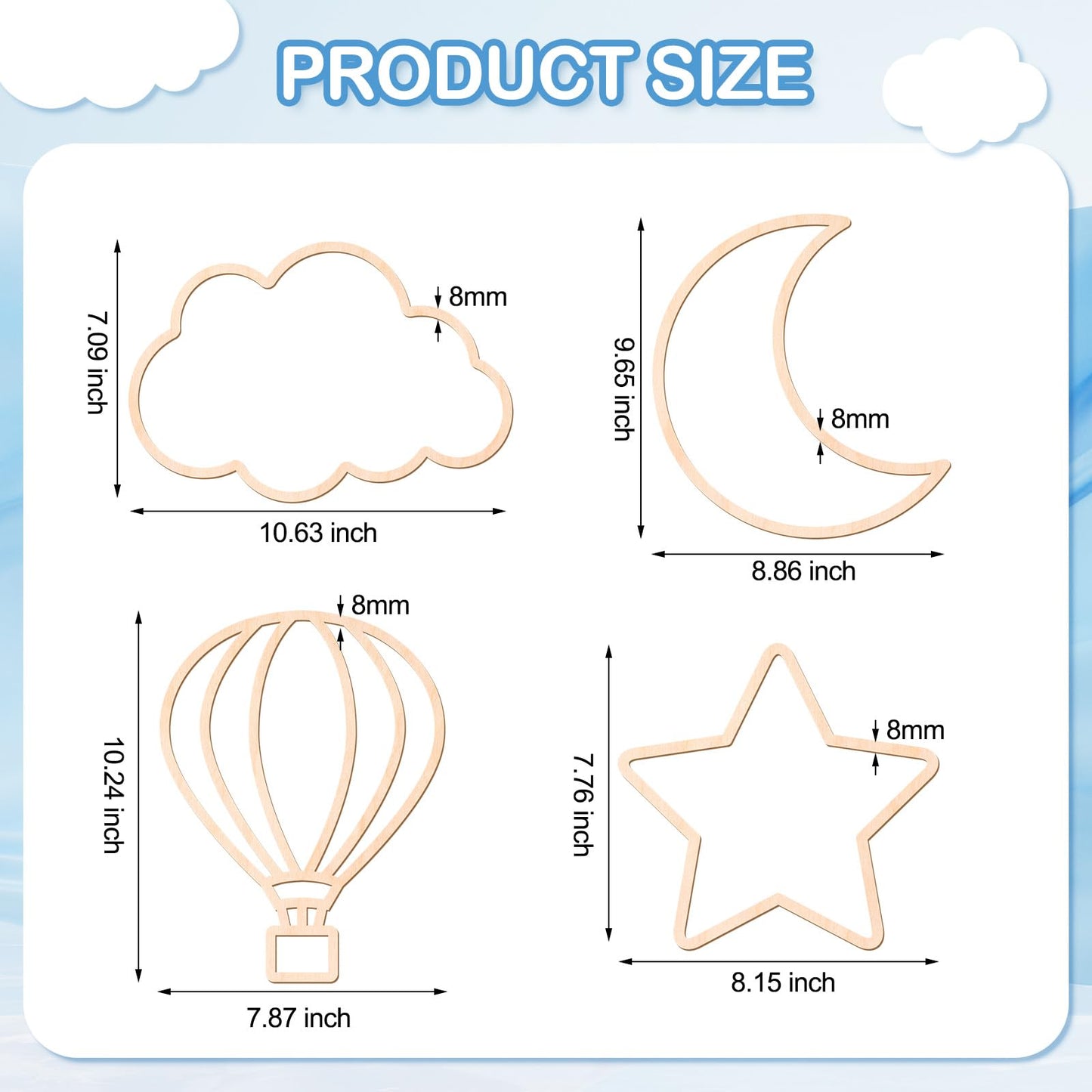 Kathfly4 Pieces Boho Nursery Cloud Star Wall Decor Wooden Babyroom Moon Rattan Wall Decor Wooden Rainbow for Children Baby Kids Boys Girls Bedroom Nursery Pendant(Cloud Moon Star)