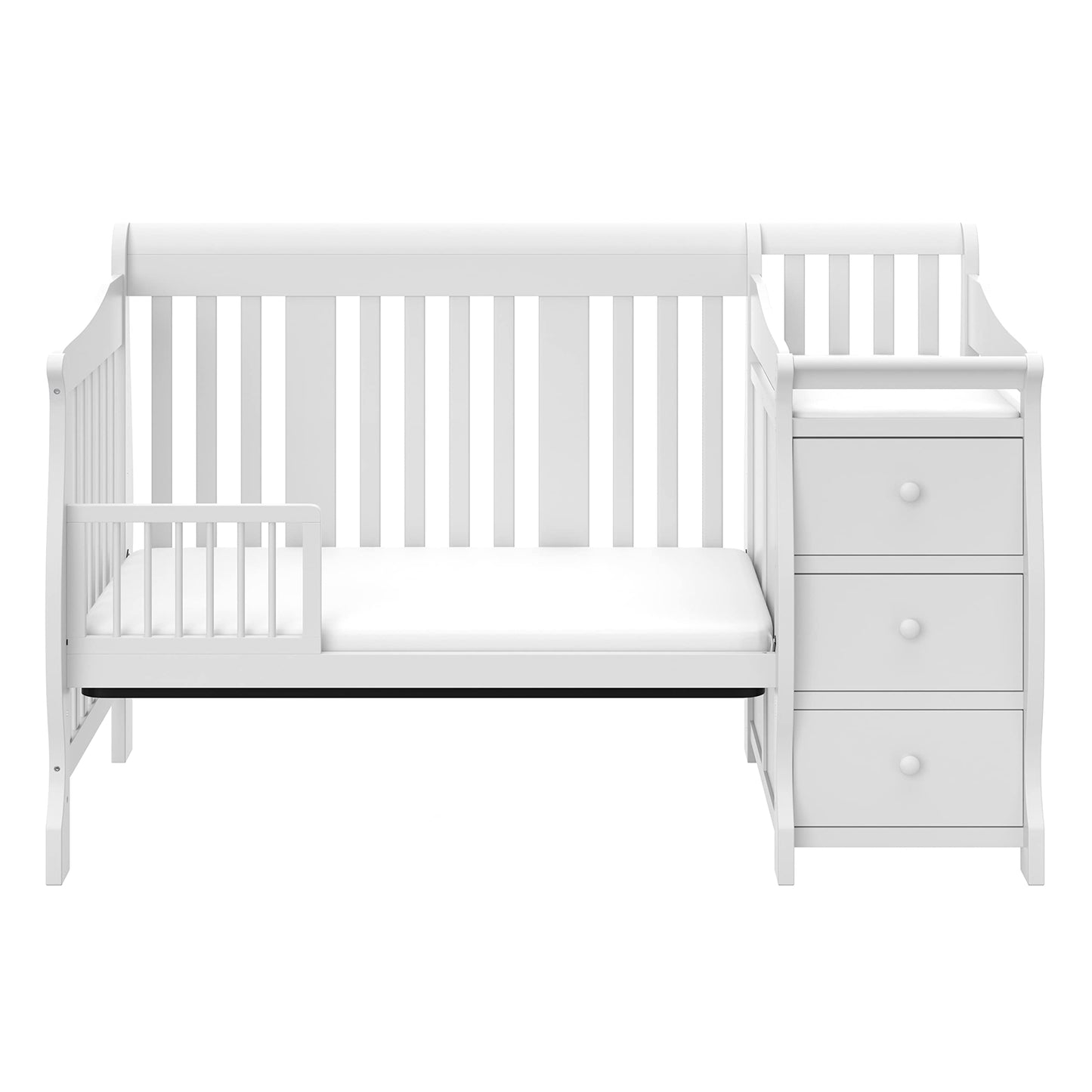 Storkcraft Portofino 5-in-1 Convertible Crib and Changer (Espresso) – Crib and Changing -Table Combo with 3 Drawers, Includes Baby Changing Pad, Converts to Full-Size Bed