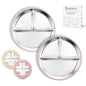 Stainless Steel Baby Plate with Suction, 9” Divided Toddler Plates with Removable Silicone Sleeves for Kids, Non-Toxic Non-Slip Unbreakable Dishwasher Safe Dinnerware Set of 2, Pink & Beige