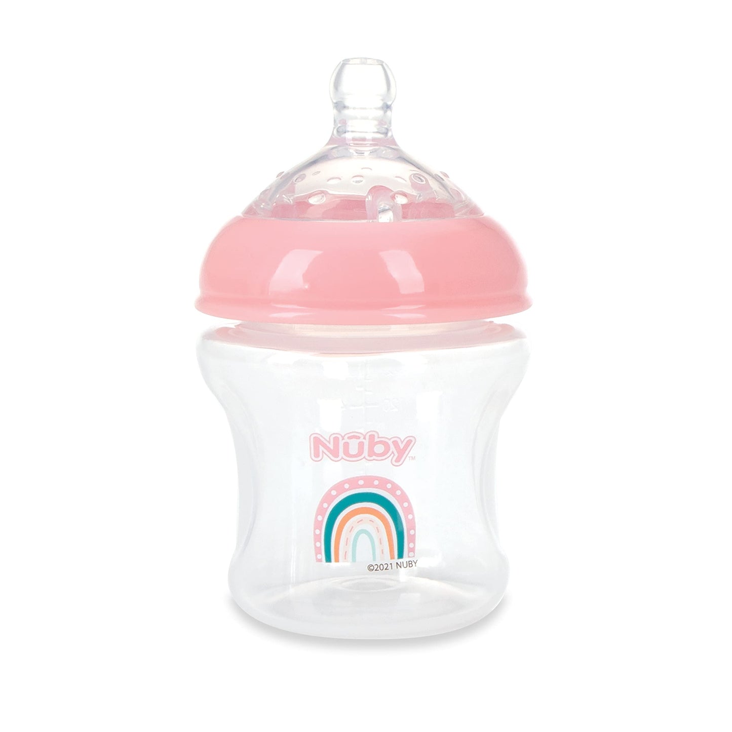 Nuby 3-Pack Infant Feeding Bottles with Slow Flow Breast Size Silicone Nipple: 0+ Months, 6oz, 3 Pack Set: Delicate Star, Rainbow, Butterfly Prints