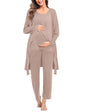 SWOMOG Maternity Nursing Robe Set 3 PCS Postpartum Breastfeeding Pajamas Hospital Pregnancy Pjs Double Layer Lounge Set