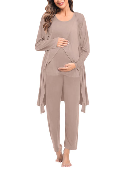 SWOMOG Maternity Nursing Robe Set 3 PCS Postpartum Breastfeeding Pajamas Hospital Pregnancy Pjs Double Layer Lounge Set