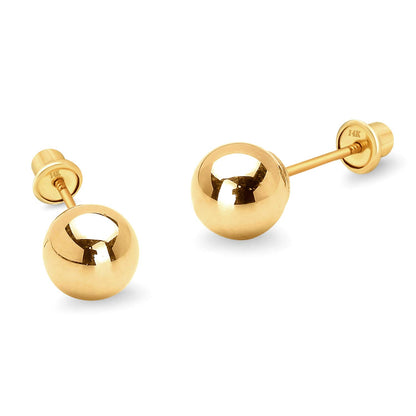 14k Yellow Gold 2,3,4,5,6mm Plain Hollow Gold Ball Children Screw back Baby Girls Stud Earrings