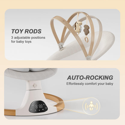 Baby Swings for Infants, Monamii Baby Swing, Bluetooth Infant Swing with Music Speaker, 5 Speeds and Remote Control, Indoor & Outdoor Use (Beige)