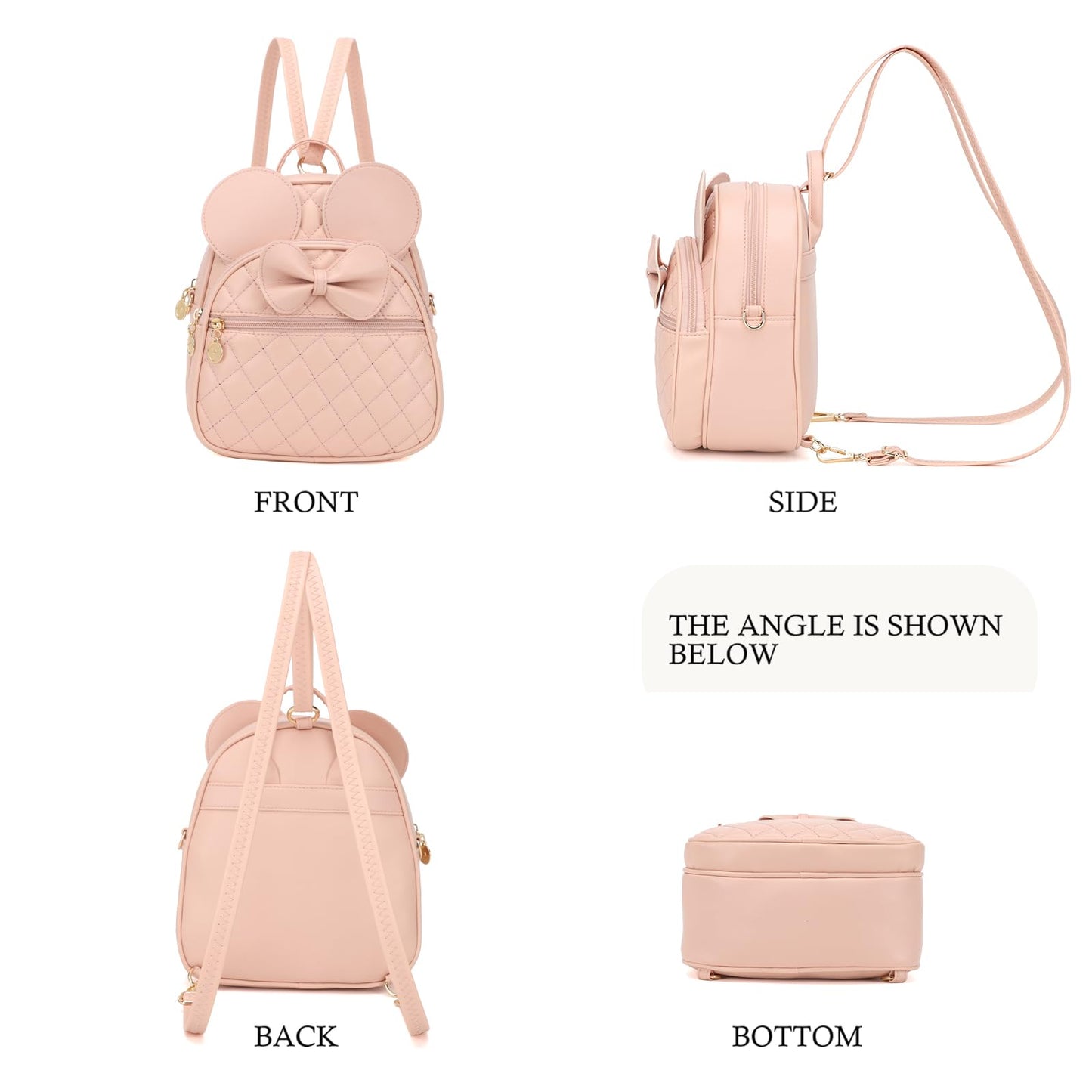 KL928 Girls Bowknot Polka Dot Cute Mini Backpack Small Daypacks Convertible Shoulder Bag Purse for Women