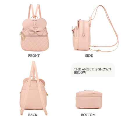 KL928 Girls Bowknot Polka Dot Cute Mini Backpack Small Daypacks Convertible Shoulder Bag Purse for Women