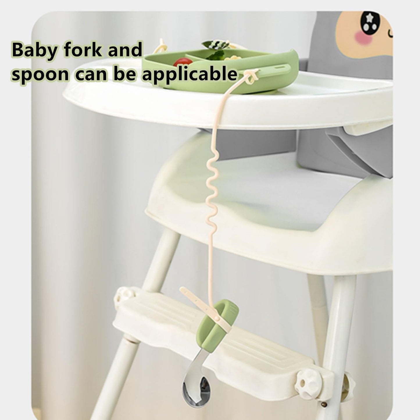 Silicone Tableware for Baby, Silicone Divided Suction Plate for Babies with Built-in Suction Cups, Baby Spoons, Babies Attachable Tethers, Divided Design for Picky Eaters, Baby Led Weaning Supplies
